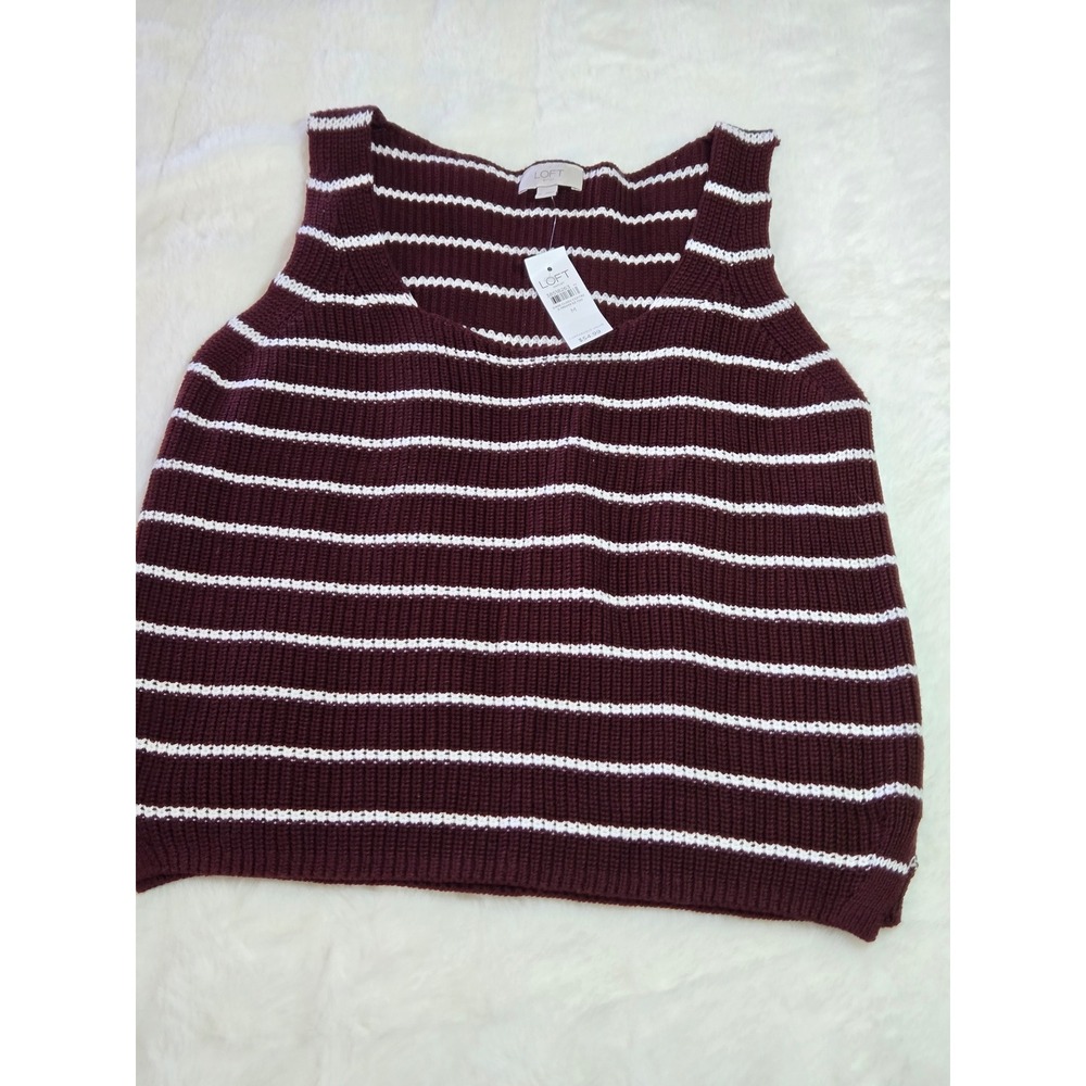 Loft Outlet Burgundy‎ White Striped Cotton Sweater Vest Size M NWT 9